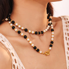 Black Agate & Shell Accent Toggle Necklace
