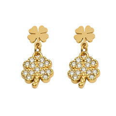 Clover-Motif Stainless Steel Drop Earrings