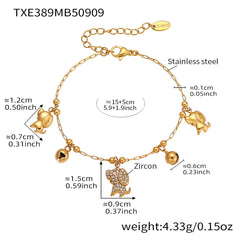 18K Gold-Plated Dog & Bell Charm Necklace or Bracelet