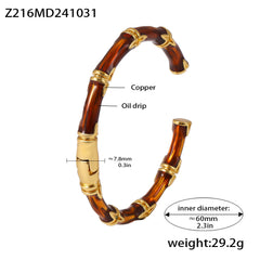 18K Gold-Plated Bamboo-Style Enamel Open Cuff