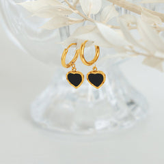 Black Enamel Heart Drop Earrings