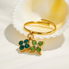 Four-Petal Cubic Zirconia Charm Ring