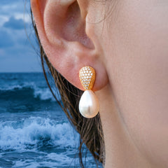 Gold-Tone Faux Pearl Teardrop Earrings
