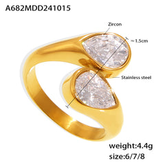 18K Gold-Plated Twin Teardrop Cubic Zirconia Ring