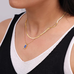 18K Gold-Plated Lapis Lazuli Pendant and Layering Chain