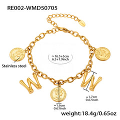 Gold-Tone Initial and Coin Charm Bracelet
