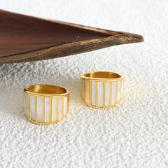 Gold-Tone White Shell Wide Band Ring