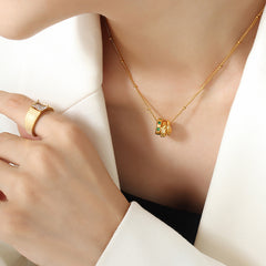 Gold-Tone Interlocking Ring Pendant Necklace