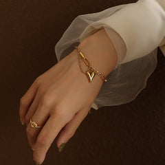 Heart Charm Layered Necklace and Bracelet