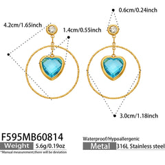 Czech Glass Heart and Circle Drop Earrings