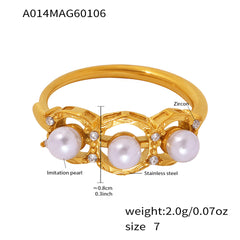 18K Gold-Plated Shell Pearl-Look Open Ring