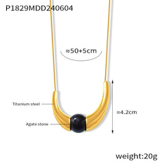 Black Agate Crescent Accent Necklace