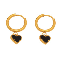 Black Agate Heart Huggie Earrings