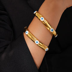 18K Gold-Plated Enamel Evil Eye Open Cuff