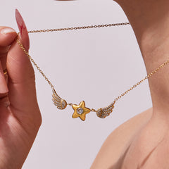 Cubic Zirconia Winged Star Pendant Necklace