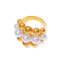 Gold-Tone Shell Pearl-Look Multi-Row Ring