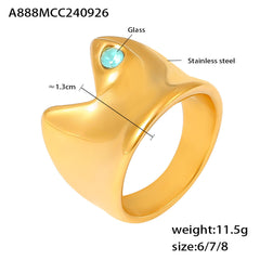Aqua Glass Sculptural Concave Ring