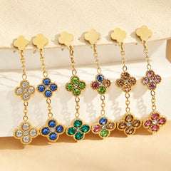 18K Gold-Plated Color Cubic Zirconia Flower Earrings