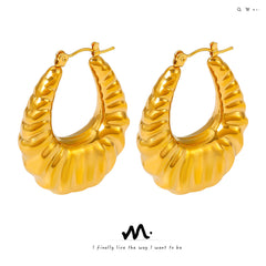 18K Gold-Plated Pleated U-Hoop Earrings