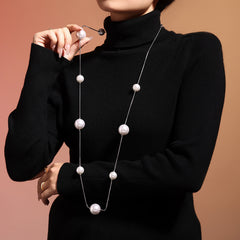 Long Layered Pearl-Look Chain Necklace