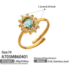Colorful Flower Open Statement Rings