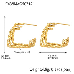 Triple-Row Geometric Stainless Steel Hoop Earrings