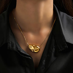 18K Gold-Plated Sculptural Textured Pendant Long Necklace