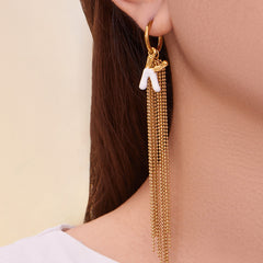 Letter K Enamel Chain Tassel Earrings