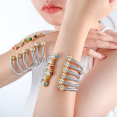 Colored Cubic Zirconia Cable Cuff Bracelet