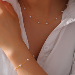 Pearl-Look Station Necklace and Bracelet