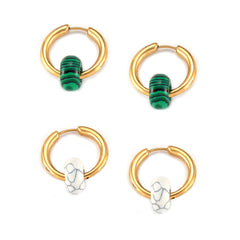 Stone Accent Charm Hoop Earrings