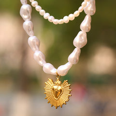 Pearl-Look Heart, Starfish or Sun Pendant Necklace