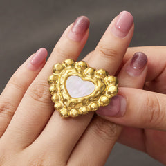 Gold-Tone Mother-of-Pearl Heart Ring