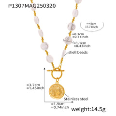 Faceted Bead Coin Toggle Necklace