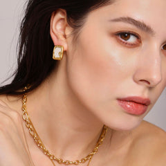 Framed Enamel Rectangle Stud Earrings