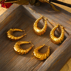 18K Gold-Plated Pleated U-Hoop Earrings