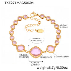 Gold-Tone Square Glass Link Bracelet
