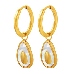 Shell-Inlay Teardrop Hoop Earrings