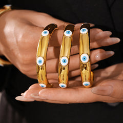 18K Gold-Plated Enamel Evil Eye Open Cuff