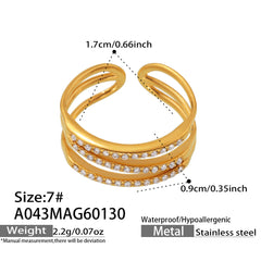 18K Gold-Plated Cubic Zirconia Three-Row Open Ring