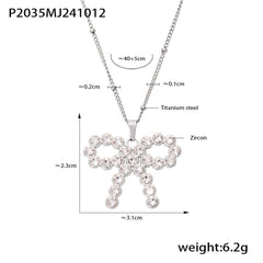 Bow Stone-Accent or Pearl-Look Necklace with Separate Chain Option