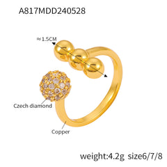 Polished Ball and Sparkling Sphere Open Ring