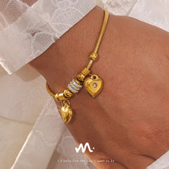 Gold-Tone Heart Charm Snake Chain Bracelet