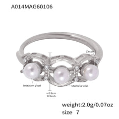 18K Gold-Plated Shell Pearl-Look Open Ring
