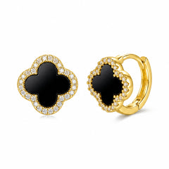 Daphne Vintage-Inspired Red Agate Black Agate Clover Stud Earrings