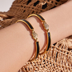 Heart Cubic Zirconia Black Enamel Bangle