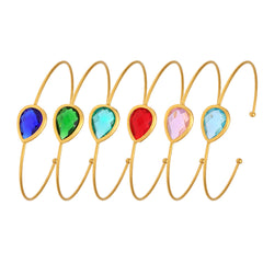 18K Gold-Plated Teardrop Glass Open Cuff Bracelet