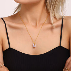 18K Gold-Plated Rectangular Cubic Zirconia Pendant Necklace