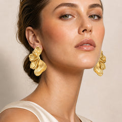 Sculptural Half-Flower Stainless Steel Stud Earrings
