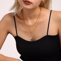 18K Gold-Plated Rectangular Cubic Zirconia Pendant Necklace